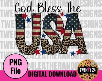 God Bless The USA PNG Digital Design - USA Leopard - Patriotic Sublimation Design - 4th of July