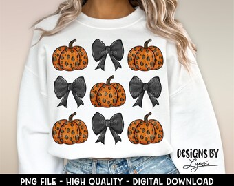 Coquette Halloween PNG Digital Design - Halloween Sublimation Design - Pumpkins Shirt Design - Trending - Halloween Bow - Leopard Pumpkin