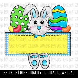 Easter Bunny Name Plate PNG Digital Design - Easter Sublimation Design - Kid&#39;s Shirt Design - Trending - Blank Name Tag
