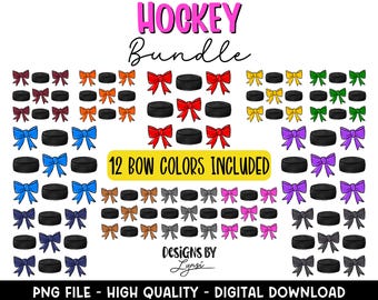 Coquette Hockey BUNDLE PNG Design digitale - Design a sublimazione per hockey - Design per magliette da hockey - Di tendenza - Hockey Bow
