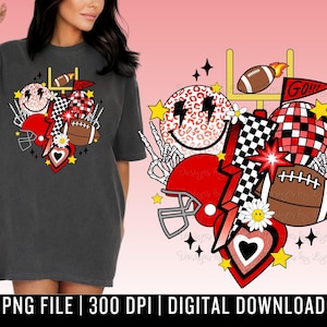 Retro Football PNG Digital Design - Red Football Sublimation - Football Vibes - Football Smiley Face - Game Day - Leopard Football Png