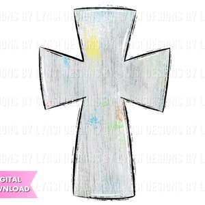 Watercolor Cross Sublimation PNG Digital Download - Hand Drawn Cross - Christian PNG - Printable Artwork - Cross Clipart - Easter Cross