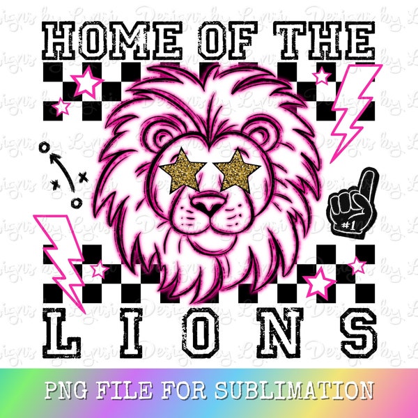 Lions Preppy Mascot PNG Digital Design - Geruite Mascotte - School Spirit Design - Home of The Lions Png - Team Mascot - Lion Clipart
