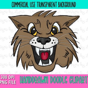Wildcat School Mascot - Doodle Clipart PNG Digital Design - Wildcat Hand Drawn Clipart - Team Mascot - School Spirit - Utilisation commerciale