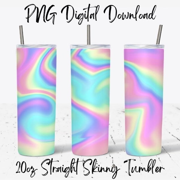 Pastel Rainbow Swirl Tumbler Design PNG - Sublimation Designs - 20oz Straight Skinny Tumbler Sublimation - Digital Downloads for Tumblers