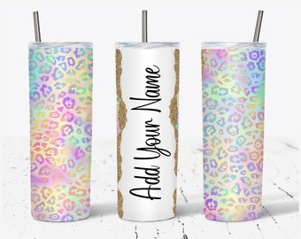 Holographic Leopard Add Your Own Text Name Monogram Sublimation Tumbler - DIGITAL DOWNLOAD - 20oz Skinny Tumbler Wraps Templates PNG