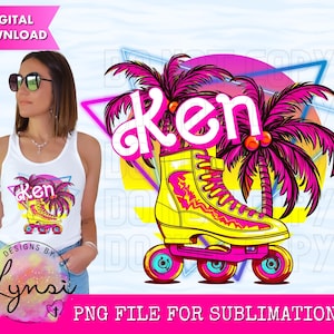 Barbi Skate Palms Retro PNG Digital Design - Pink Girly Babe - Let&#39;s Go Party Png - Barbi Sublimation - Party Girls - Birthday Girl Doll