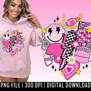 Retro Football PNG Digital Design - Pink Football Sublimation - Football Vibes - Football Smiley Face - Game Day - Leopard Football Png