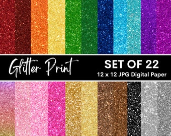 DIGITAL DOWNLOAD Glitter Print Digital Paper, Scrapbook Paper, 12x12, Glitter Rainbow Colors, Glitter Print Background
