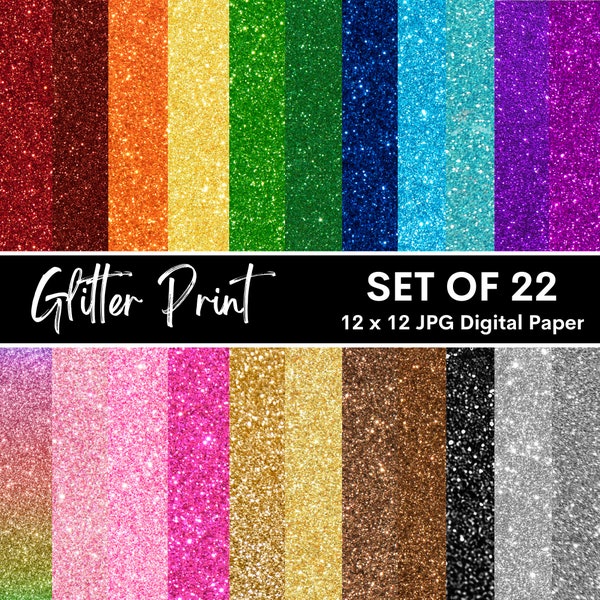 DIGITAL DOWNLOAD Glitter Print Digital Paper, Scrapbook Paper, 12x12, Glitter Rainbow Colors, Glitter Print Background