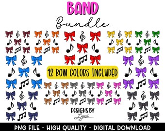 Coquette Band BUNDLE PNG Design digitale - Design a sublimazione per band - Design per maglietta Band Mom - Di tendenza - Fiocco per band - Note musicali