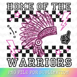 Warriors Pink Preppy Mascot PNG Digital Design - Checkered Mascot - School Spirit Design - Home of The Warriors Png - Team Mascot