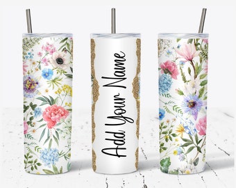 Floral Add Your Own Text Name Monogram Sublimation Tumbler - DIGITAL DOWNLOAD - 20oz Skinny Tumbler Wraps Templates PNG
