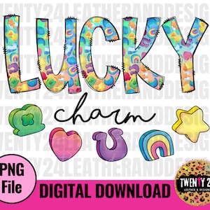 Lucky Charm PNG Digital Download - Lucky Sublimation - St. Patrick's Day PNG - Charms - Kid Graphic Tshirt - Clover Design