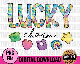 Lucky Charm PNG Download digitale - Sublimazione fortunata - St. Patrick's Day PNG - Charms - Kid Graphic Tshirt - Clover Design