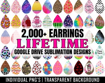 Lifetime Google Drive TEARDROP EARRINGS Designs - Huge Bundle PNG - Earring Sublimation - Teardrop Template - Commercial Use