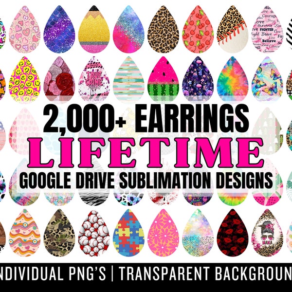 Lifetime Google Drive TEARDROP EARRINGS Designs - Huge Bundle PNG - Earring Sublimation - Teardrop Template - Commercial Use