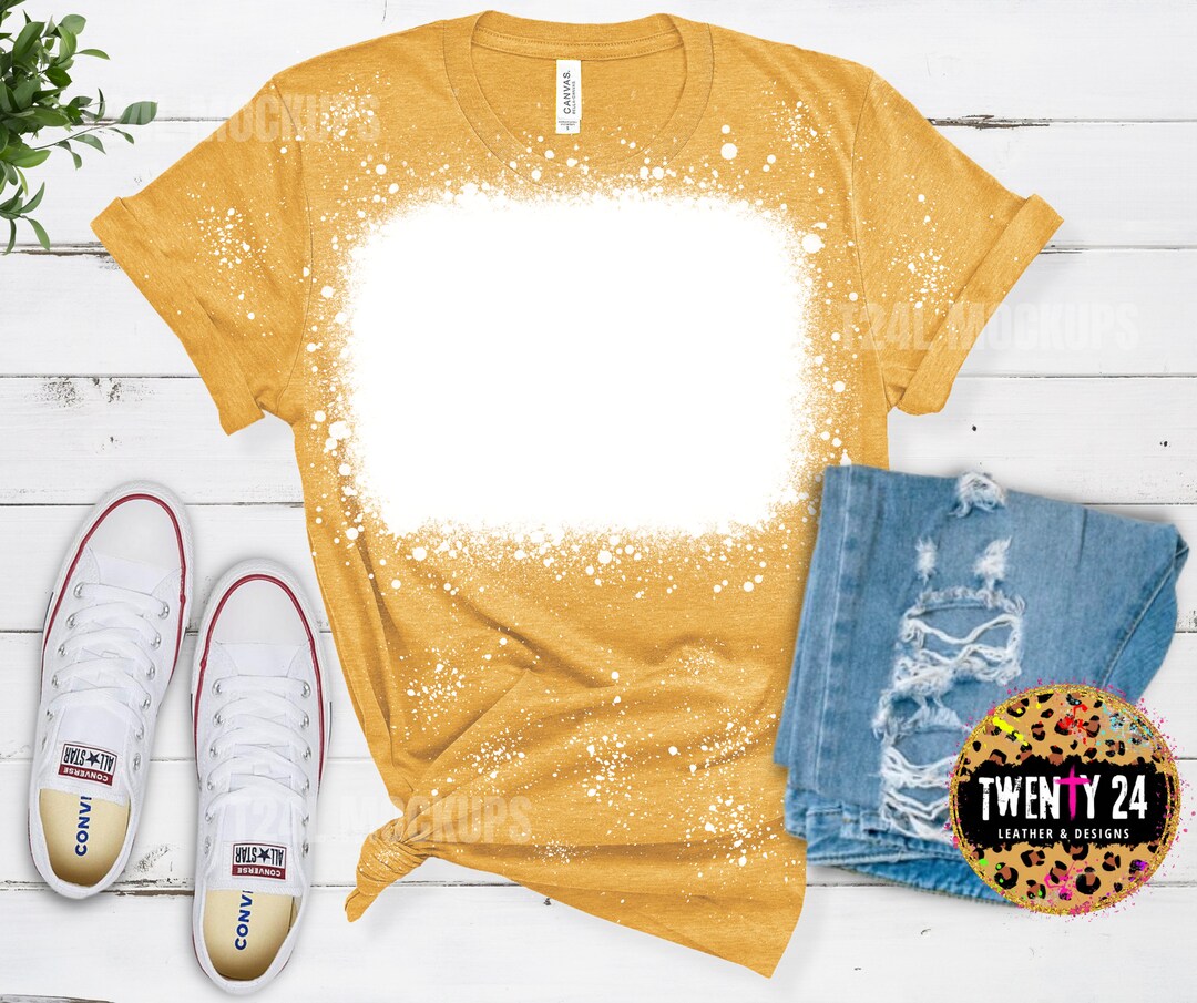 Bella Canvas 3001 Heather Mustard Mockup - Bleached T-shirt Mockup ...