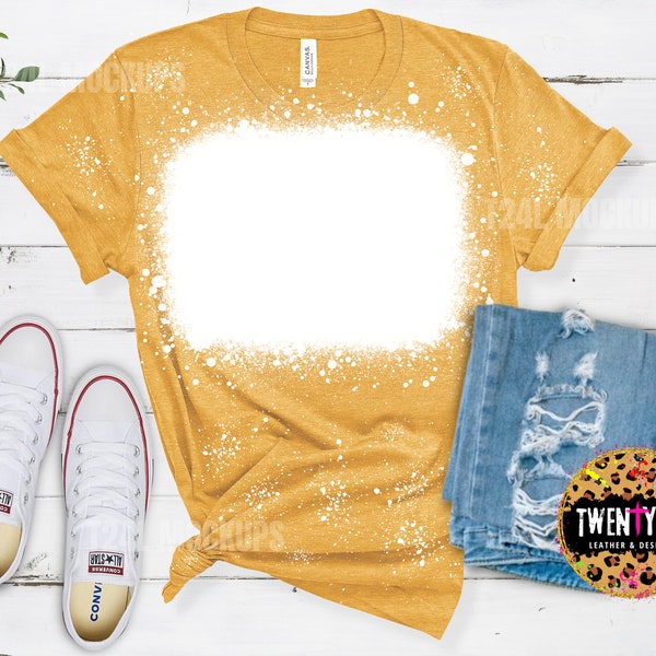 Bella Canvas 3001 Heather Mustard Mockup - Bleached T-Shirt Mockup - Bleached Mustard Yellow Heather Mockup - Digital Download