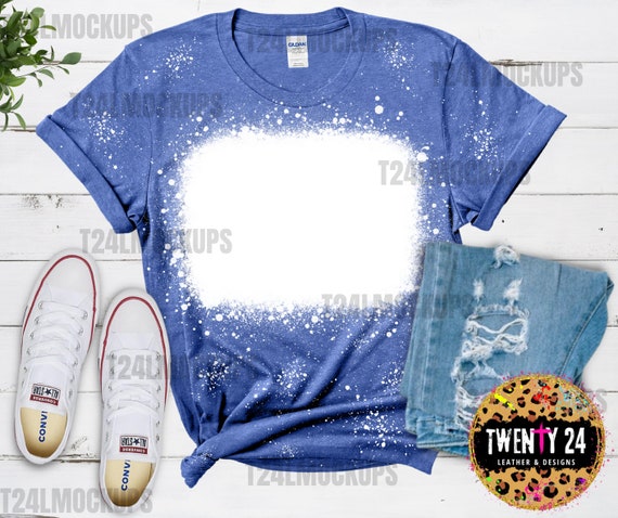 Gildan 64000 Heather Royal Mockup Bleached T-shirt Mockup