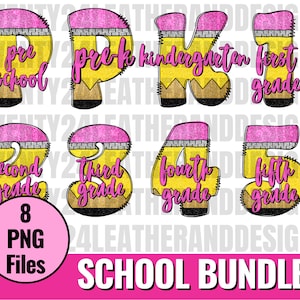 Glitter Pencil School Grade BUNDLE of 8 - PNG File for Sublimation - Teaching Designs - First Day of School Digital Download