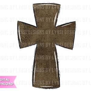 Brown Cross Sublimation PNG Digital Download - Hand Drawn Cross - Christian PNG - Printable Artwork - Cross Clipart - Easter Cross