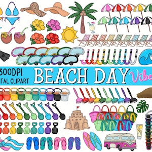 Beach Day Vibes Bundle - Doodle Clipart PNG Digital Design - Hand Drawn Clipart - Clipart Graphics  - Vacation - Summer - Commercial Use