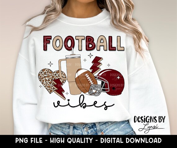 Football Vibes PNG Digital Design - Tan & Maroon Football Sublimation - Game Day - Leopard Football - Retro - School Colors - Mascot