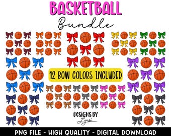Coquette Basketball BUNDLE PNG Design digitale - Design a sublimazione per basket - Design per magliette da basket - Di tendenza - Fiocco da basket