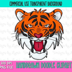 Tiger School Mascot - Doodle Clipart PNG Digital Design - Tiger Hand Drawn Clipart - Team Mascot - School Spirit - Commercial Use