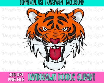 Tiger School Mascot - Doodle Clipart PNG Digital Design - Tiger Hand Drawn Clipart - Team Mascot - School Spirit - Commercial Use