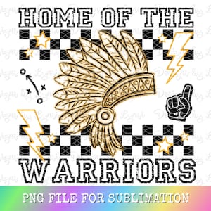 Warriors Yellow Preppy Mascot PNG Digital Design - Checkered Mascot - School Spirit Design - Home of The Warriors Png - Team Mascot