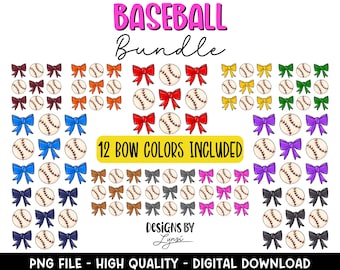 Coquette Baseball BUNDLE PNG Design digitale - Design a sublimazione per baseball - Design per magliette da baseball - Di tendenza - Fiocco da baseball