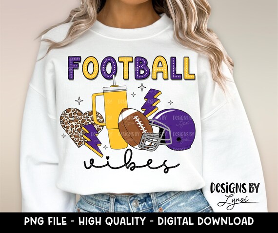 Football Vibes PNG Digital Design - Purple & Gold Football Sublimation - Game Day - Leopard Football - Retro - School Colors - Mascot