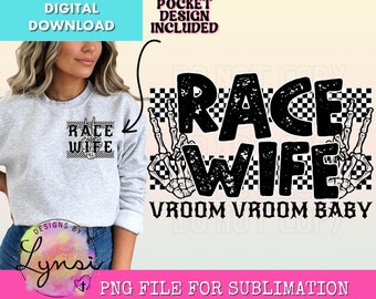 Race Wife PNG Digital Design - Race Sublimation Design - Retro Design - Racing Png - Race Track Png - Checkered Race - Wife Life Png