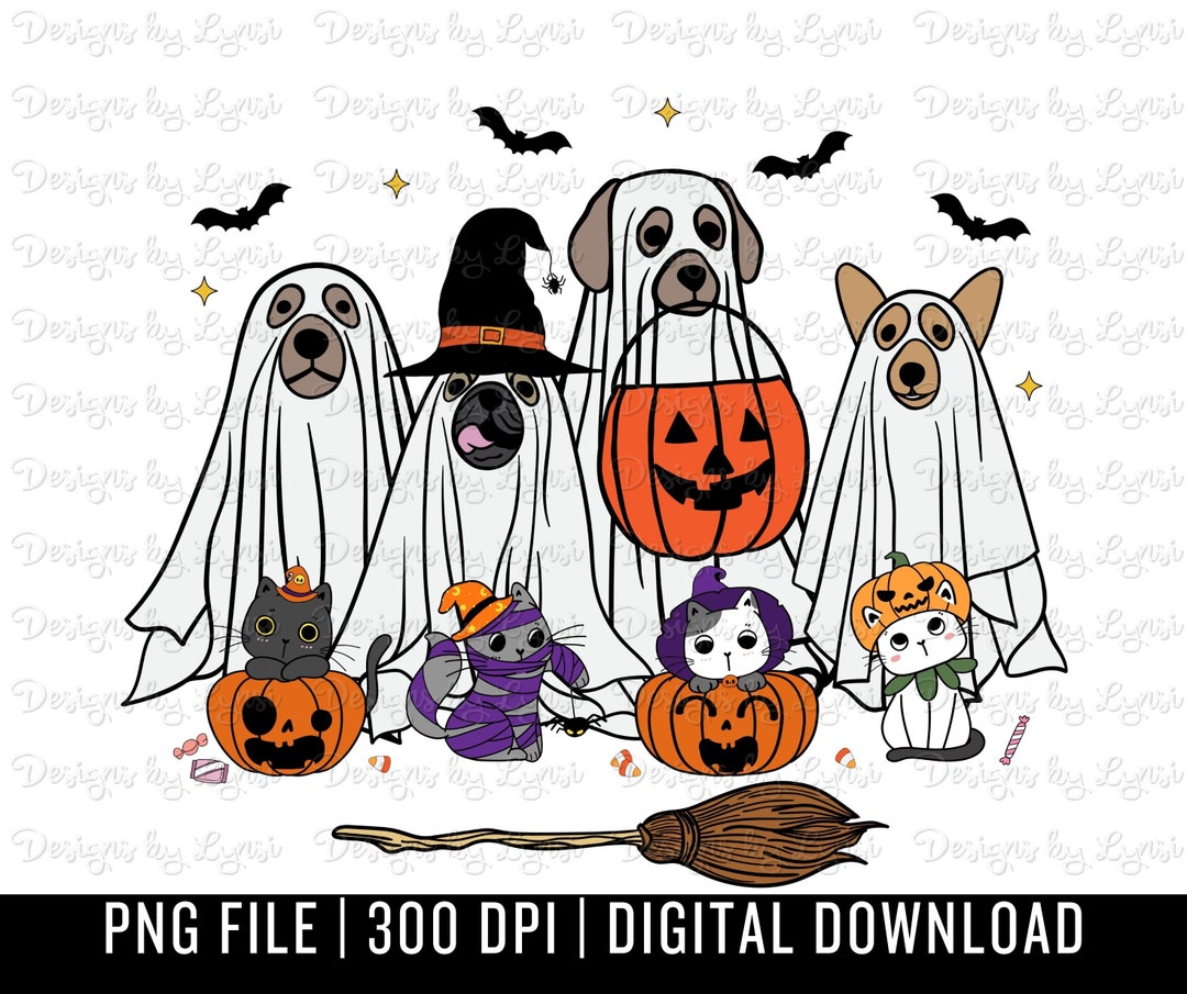 Ghost Dogs PNG Digital Download - Cute Halloween Sublimation - Cats ...