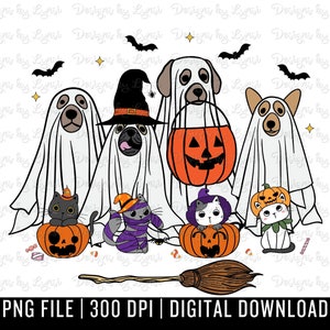 Ghost Dogs PNG Digital Download - Cute Halloween Sublimation - Cats & Pumpkins - Animal Lover Png - Trendy Halloween - Digital Download