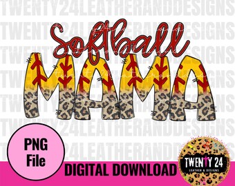 Softball Mama PNG File - Digital Download - Softball Leopard Letters - Sports Mom Sublimation