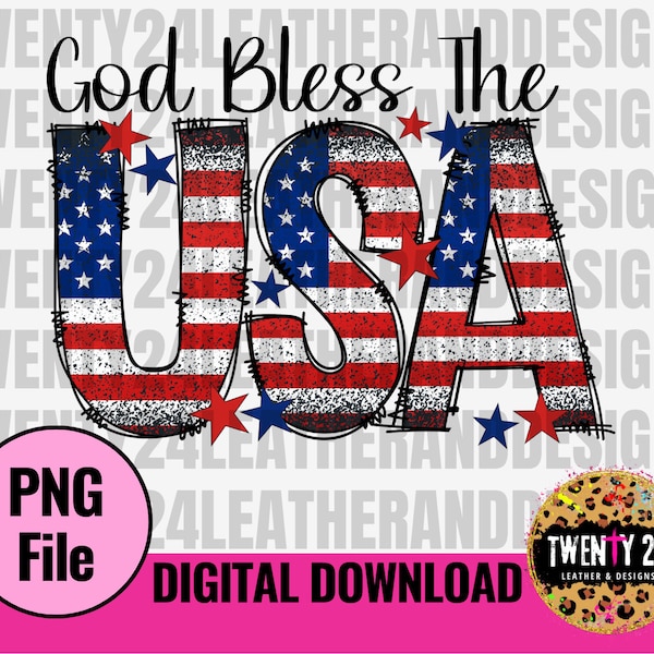 God Bless The USA PNG Digital Design - American Flag Letters - Patriotic Sublimation Design - 4th of July