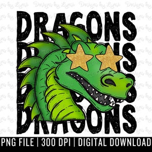 Dragons Preppy Mascot PNG Digital Design - Green Dragon Mascot - School Spirit Design - Dragons Png - Football Team Mascot