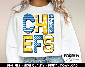 Chiefs PNG Digital Design - Chief Mascot - School Spirit Design - Blue & Gold - Football Team Mascot
