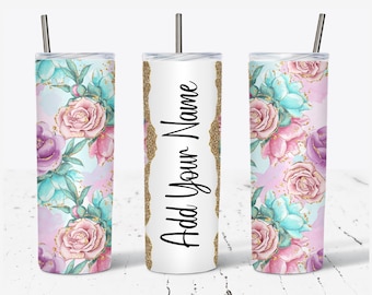 Floral Add Your Own Text Name Monogram Sublimation Tumbler - DIGITAL DOWNLOAD - 20oz Skinny Tumbler Wraps Templates PNG