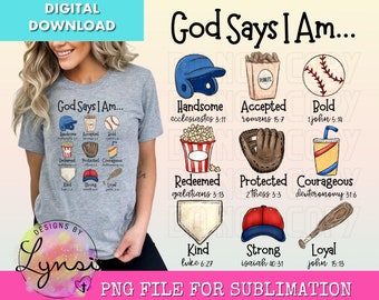 Dio dice che sono PNG Digital Design - Christian Sublimation Design - Dio dice Design - Bible Verse Design - Scrittura PNG - Baseball Design