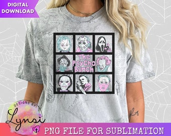 The Psycho Bunch PNG Digital Download - Horror Sublimation - Pastel Halloween - Horror Movie - Michael - Chucky - Freddy - Digital Download