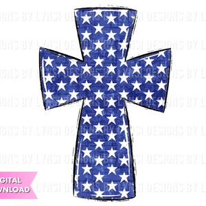 Patriotic Cross Sublimation PNG Digital Download - Hand Drawn Cross - Christian PNG - Printable Artwork - Cross Clipart - Easter Cross