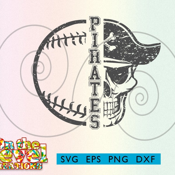 Pirates Baseball Black vertical cutfile svg dxf png eps instant download vector school spirit distressed logo