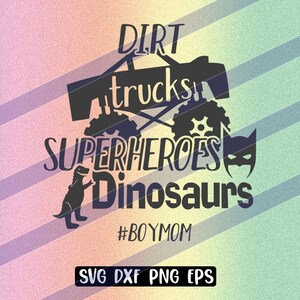 Vuil vrachtwagens superhelden dinosaurussen svg dxf eps svg cutfile silhouette cameo moeder van jongens vectorbestanden