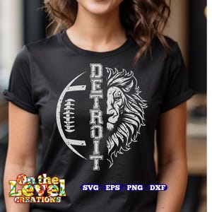 デトロイト フットボール ライオンの頭 縦向き ダメージ加工 ソリッド SVG DXF PNG EPS クリカット カットファイル スクール フットボール チア チーム スピリット ロゴ ホワイト