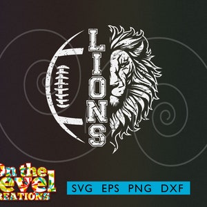 Cabeza de león de fútbol de los leones Logotipo vertical de Spirit Football Team svg, dxf, png, eps, cricut, cutfile
