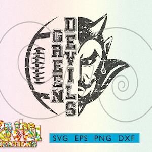 Equipo de porristas de fútbol de la escuela de fútbol de los Green Devils, logotipo de Spirit